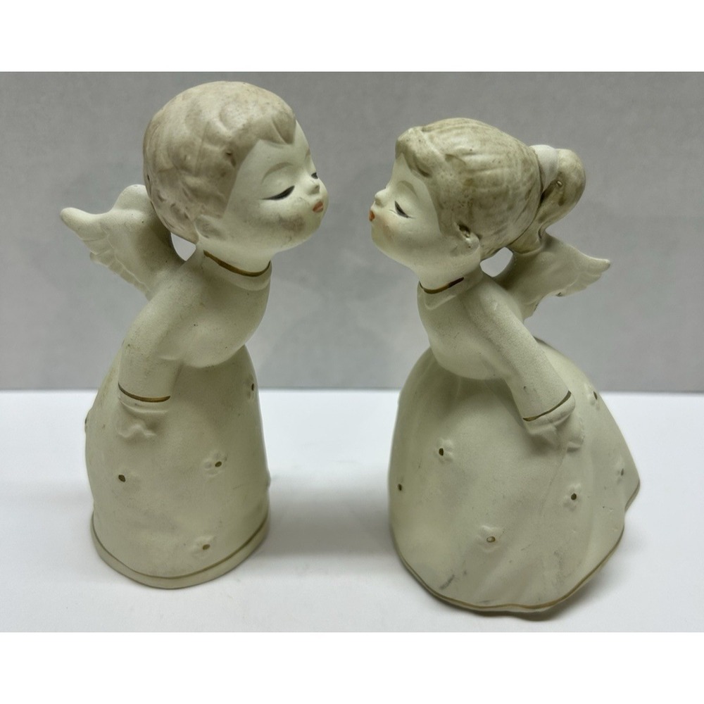 VTG MY Japan Ceramic Kissing Angels Pair MCM Christmas Holiday Decor Figurines
